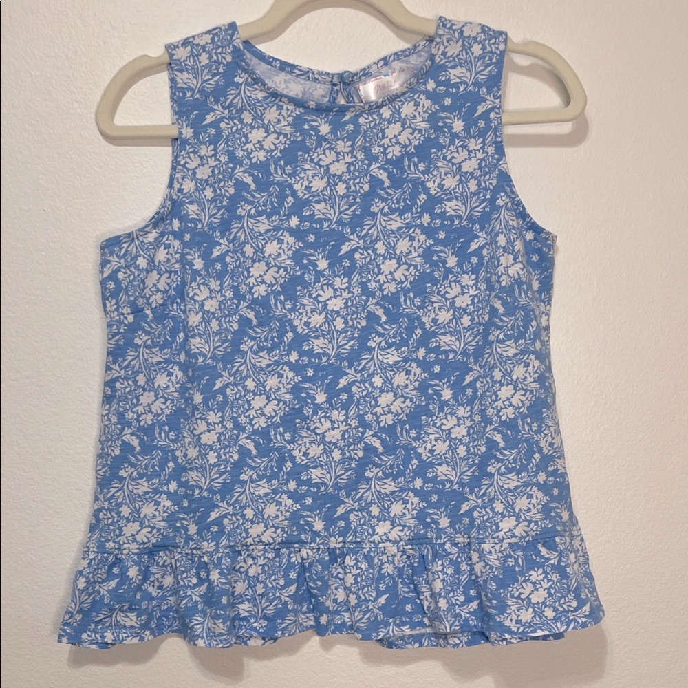 Stella Parker 100% Cotton Blue Floral Sleeveless Blouse Size S PTP 19”-21” EUC